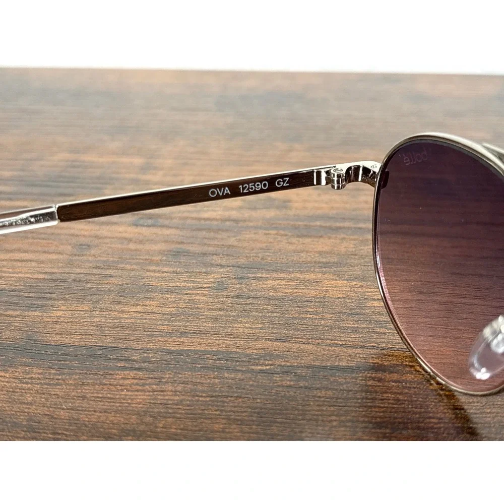 Bolle OVA 12590 Sunglasses Shiny Silver‎ TNS Gradient Pink Lens Mens Small Round